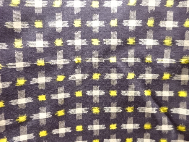 JAPANESE KIMONO / ANTIQUE KIMONO / SILK / MEISEN / WOVEN CROSS PATTERN